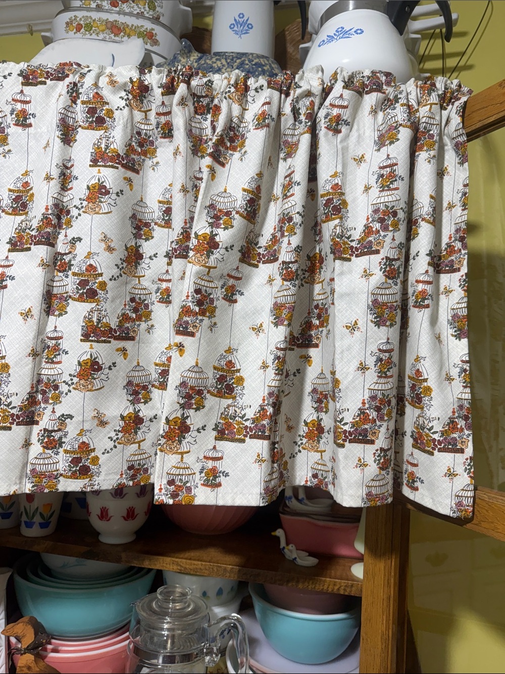 Vintage Birdcage Patterned Fabric curtain handmade